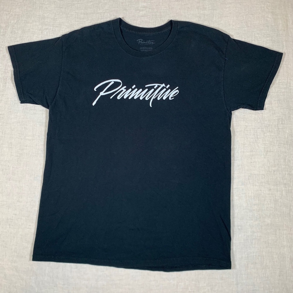 Primitive T-Shirt Mens Large Black Excellent Script Logo Skateboard Tee‎
